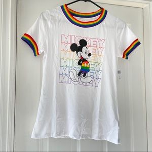NWT - Rainbow Mickey Mouse Women's ringer t-shirt